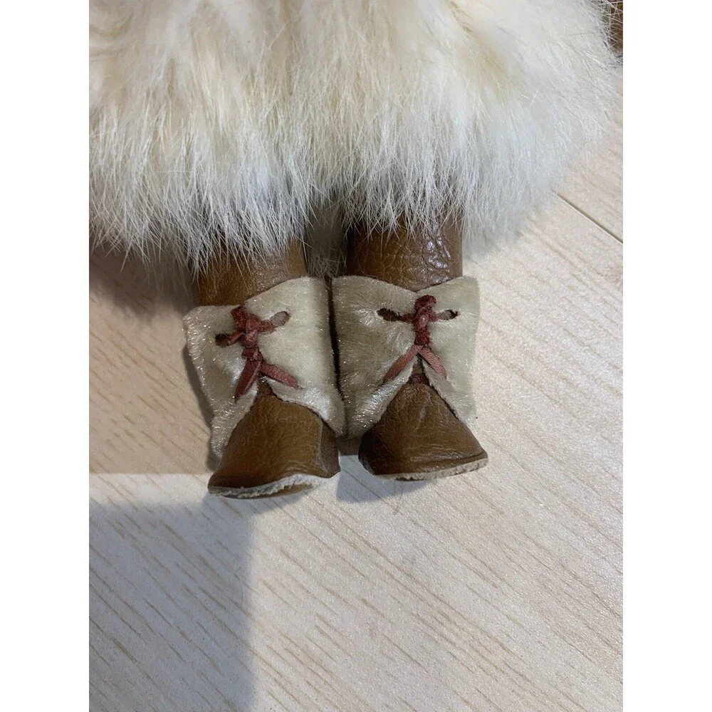 Vintage Eskimo Doll With Blinking eyes, real fur, leather necklace, No tags